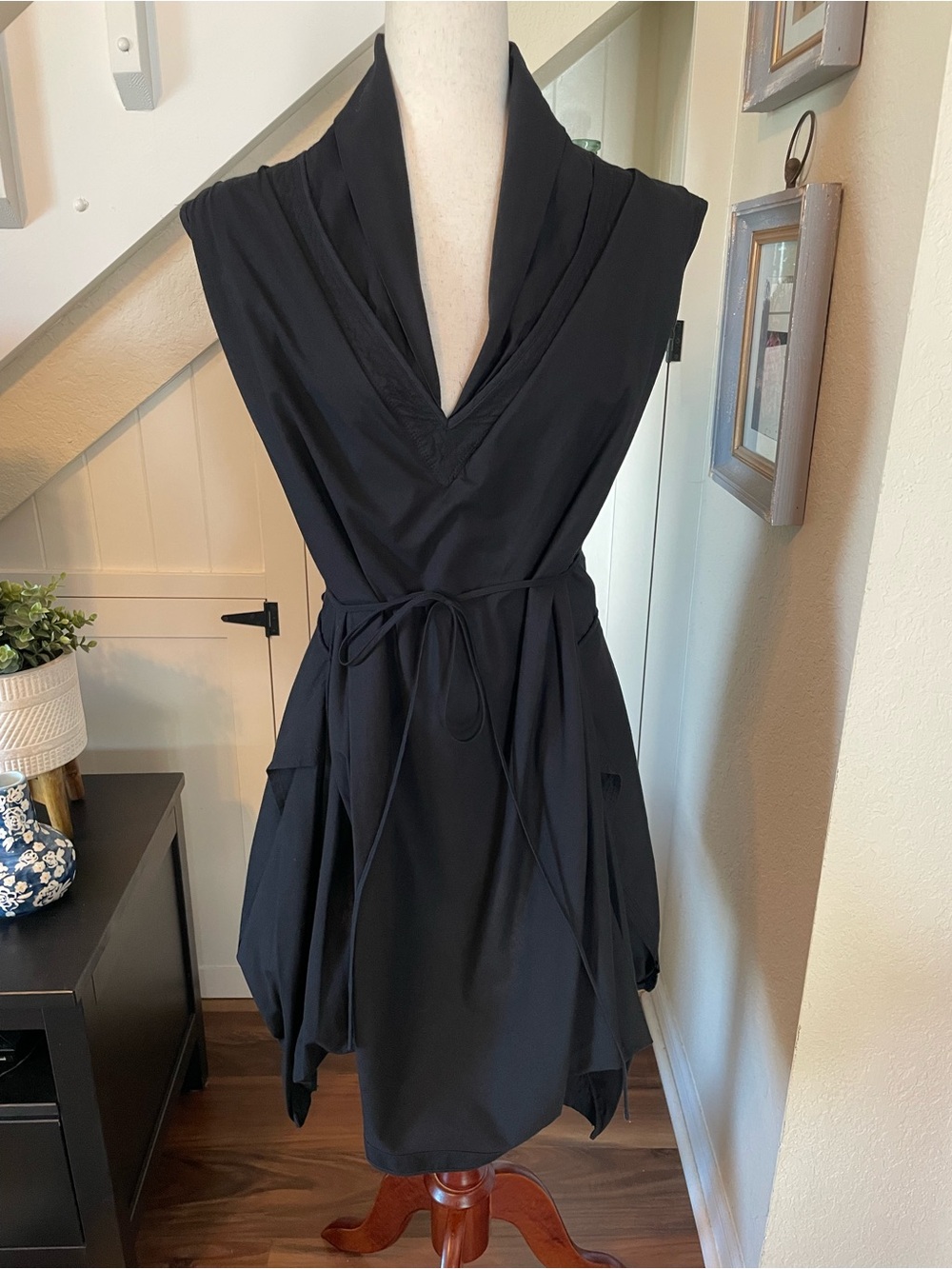 AllSaints Spitalfields Black Hitched Parachute Dress Side Zip Cowl Neck Goth